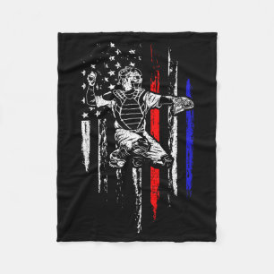 Patriotic Baseball Catcher American Flag Sports Te Fleece Blanket