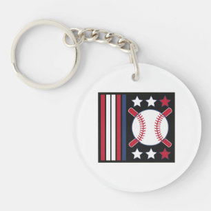Patriotic Baseball Design Key Ring