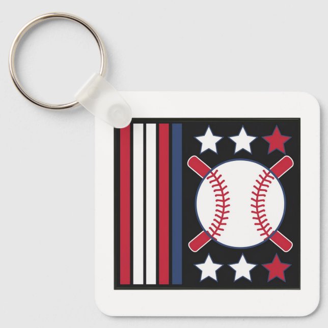 Patriotic Baseball Design Key Ring (Front)