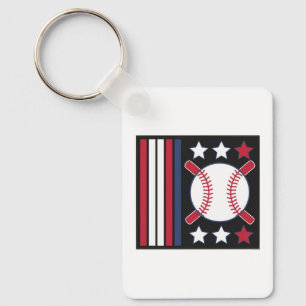 Patriotic Baseball Design Key Ring
