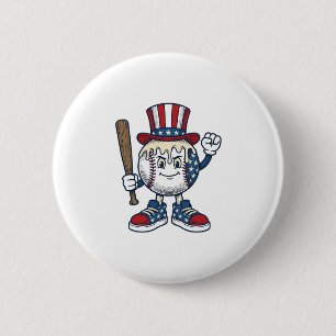 Patriotic Baseball Mascot Vintage Engraving Design 6 Cm Round Badge