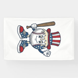 Patriotic Baseball Mascot Vintage Engraving Design Banner