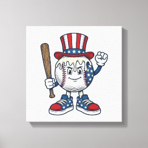 Patriotic Baseball Mascot Vintage Engraving Design Canvas Print