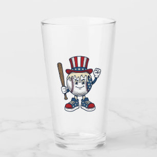 Patriotic Baseball Mascot Vintage Engraving Design Glass
