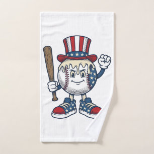 Patriotic Baseball Mascot Vintage Engraving Design Hand Towel