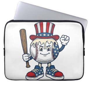 Patriotic Baseball Mascot Vintage Engraving Design Laptop Sleeve