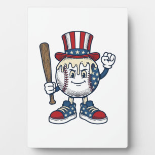 Patriotic Baseball Mascot Vintage Engraving Design Plaque