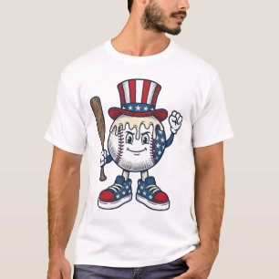 Patriotic Baseball Mascot Vintage Engraving Design T-Shirt