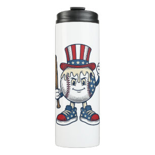 Patriotic Baseball Mascot Vintage Engraving Design Thermal Tumbler