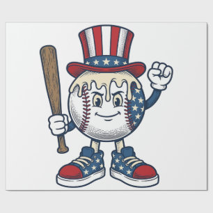 Patriotic Baseball Mascot Vintage Engraving Design Wrapping Paper