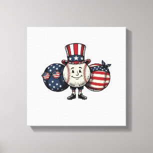 Patriotic Baseball Trio Vintage Vector Shirt_1 Canvas Print