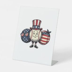 Patriotic Baseball Trio Vintage Vector Shirt_1 Pedestal Sign