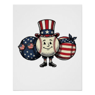 Patriotic Baseball Trio Vintage Vector Shirt_1 Poster