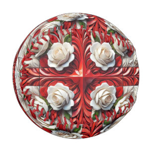 Patriotic baseball with English Roses Design