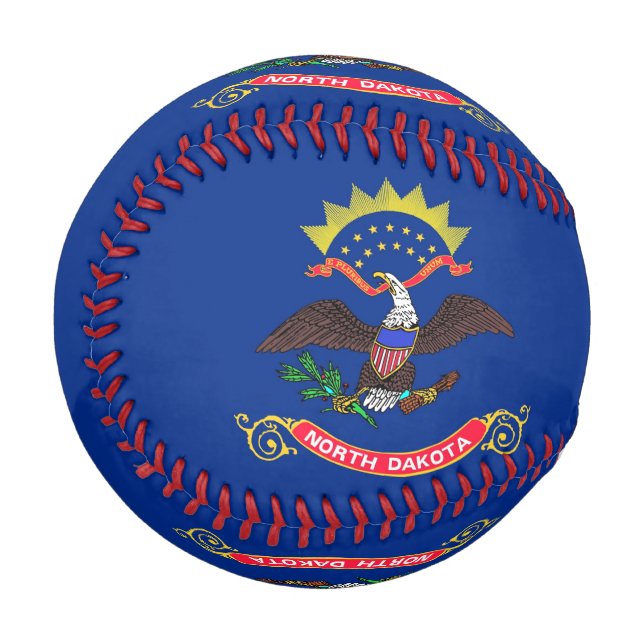 Patriotic baseball with flag of North Dakota (Front Left)