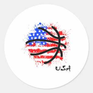 Patriotic Basketball 4th Of July Men Usa American Classic Round Sticker