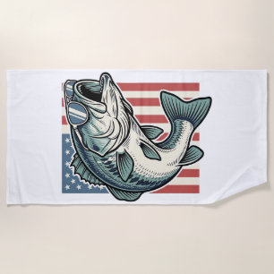 Patriotic Bass Fishing Sunglasses Vintage Vector D Beach Towel