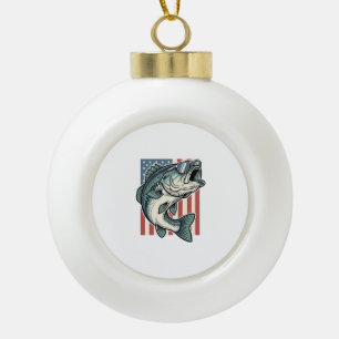 Patriotic Bass Fishing Sunglasses Vintage Vector D Ceramic Ball Christmas Ornament