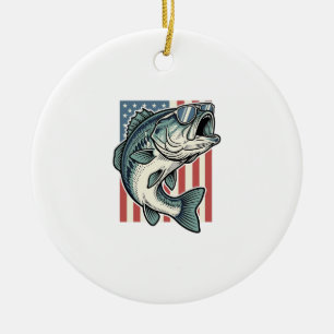 Patriotic Bass Fishing Sunglasses Vintage Vector D Ceramic Tree Decoration
