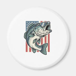 Patriotic Bass Fishing Sunglasses Vintage Vector D Magnet