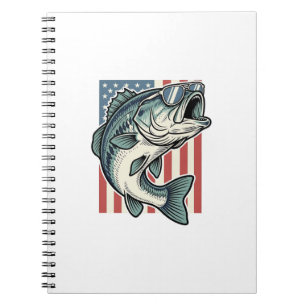 Patriotic Bass Fishing Sunglasses Vintage Vector D Notebook
