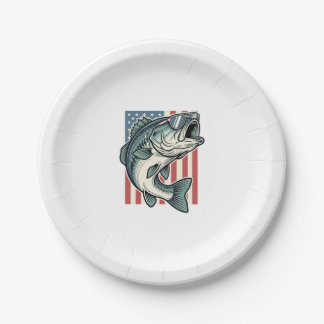 Patriotic Bass Fishing Sunglasses Vintage Vector D Paper Plate