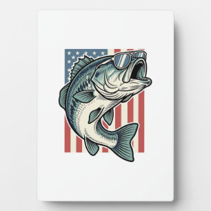 Patriotic Bass Fishing Sunglasses Vintage Vector D Plaque