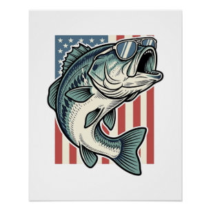 Patriotic Bass Fishing Sunglasses Vintage Vector D Poster