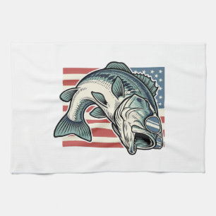 Patriotic Bass Fishing Sunglasses Vintage Vector D Tea Towel