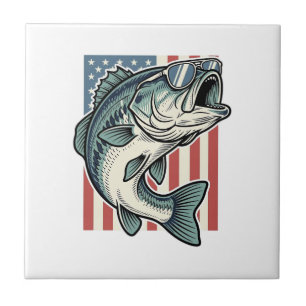 Patriotic Bass Fishing Sunglasses Vintage Vector D Tile