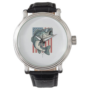 Patriotic Bass Fishing Sunglasses Vintage Vector D Watch