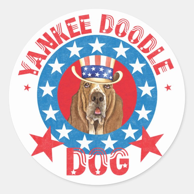 Patriotic Basset Classic Round Sticker (Front)
