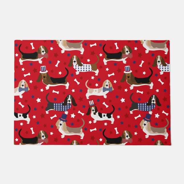 Patriotic Basset Hound Doormat (Front)