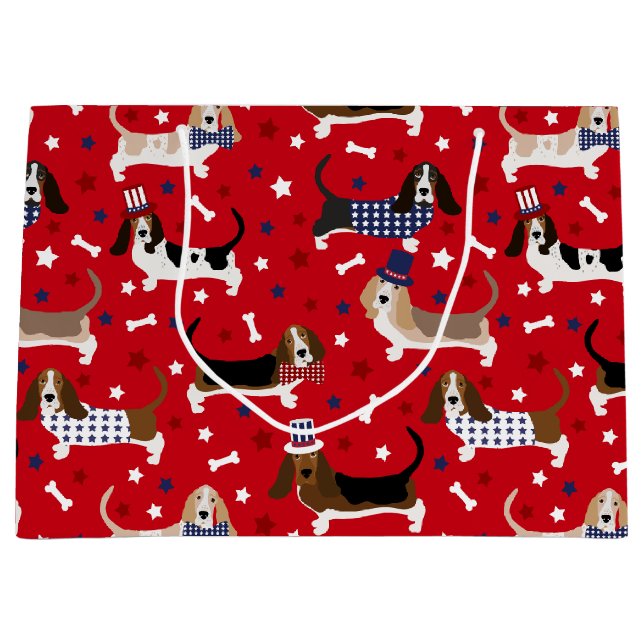 Patriotic Basset Hound Large Gift Bag (Front)