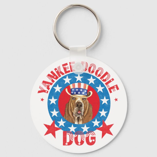 Patriotic Basset Key Ring (Front)