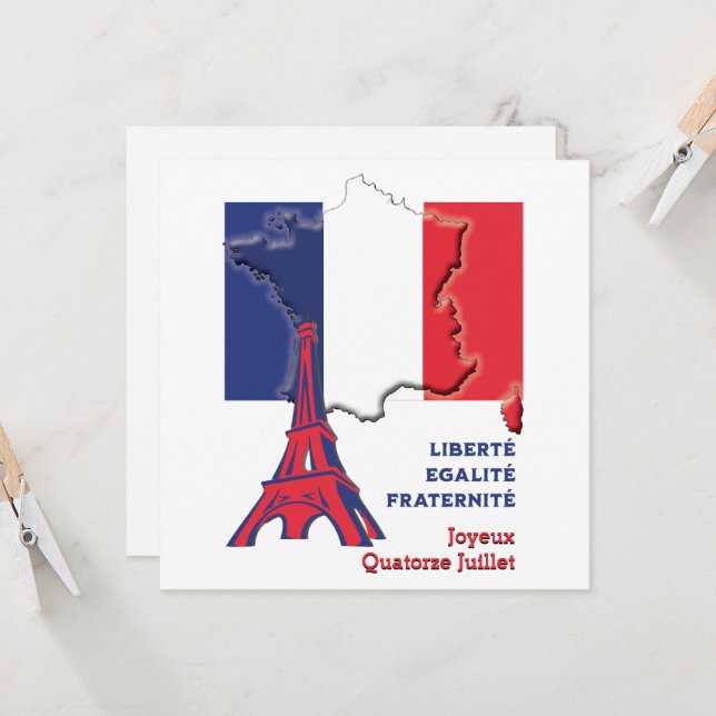 Patriotic BASTILLE DAY French Flag Card (Front/Back In Situ)