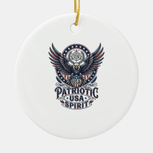 Patriotic Battle Hawk Patriotic Eagle & Hawk Ameri Ceramic Tree Decoration