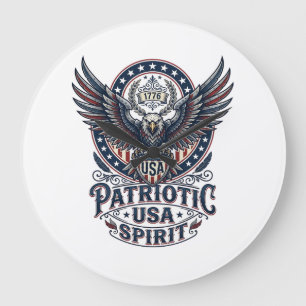 Patriotic Battle Hawk Patriotic Eagle & Hawk Ameri Large Clock