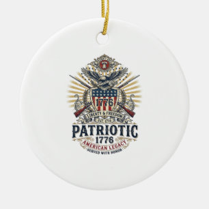 Patriotic Battle Shield 1776 Military Inspired Sym Ceramic Tree Decoration