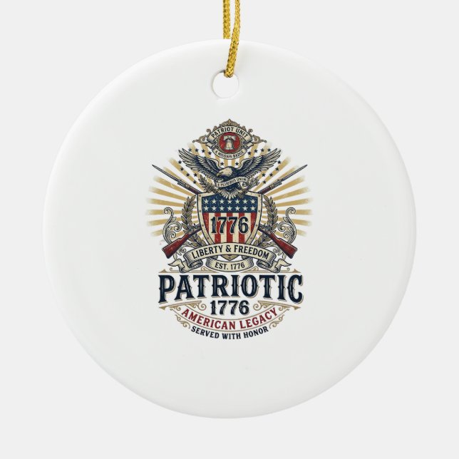 Patriotic Battle Shield 1776 Military Inspired Sym Ceramic Tree Decoration (Front)
