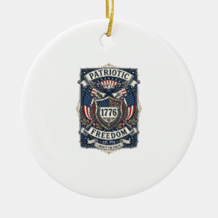 Patriotic Battle Shield 1776 Military Inspired Sym Ceramic Tree Decoration