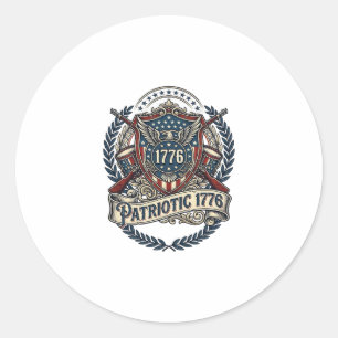 Patriotic Battle Shield 1776 Military Inspired Sym Classic Round Sticker