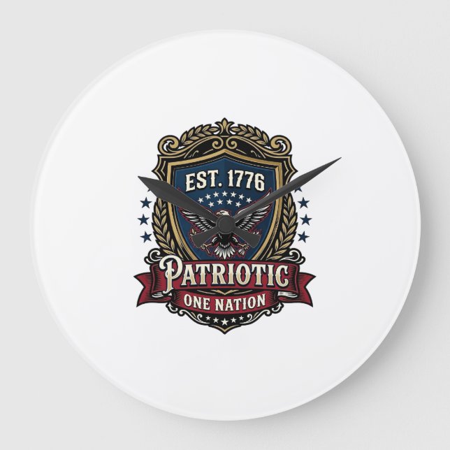 Patriotic Battle Shield 1776 Military Inspired Sym Large Clock (Front)