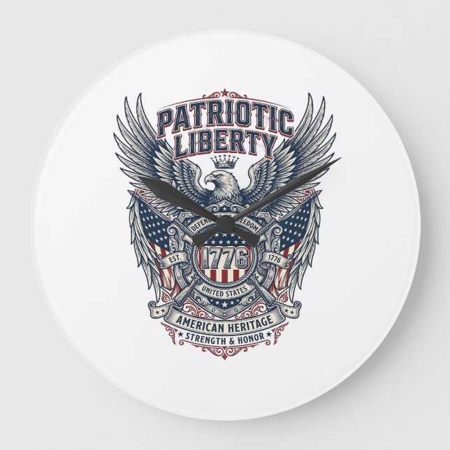 Patriotic Battle Shield 1776 Military Inspired Sym Large Clock (Front)