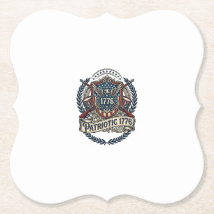 Patriotic Battle Shield 1776 Military Inspired Sym Paper Coaster