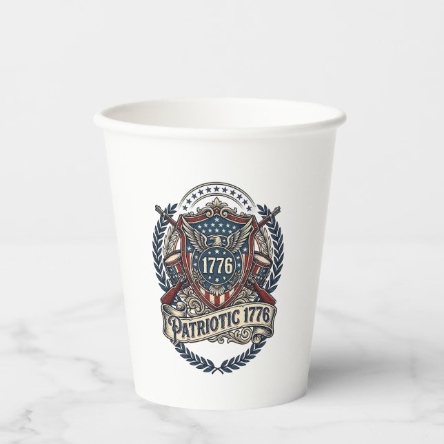 Patriotic Battle Shield 1776 Military Inspired Sym Paper Cups (Front)