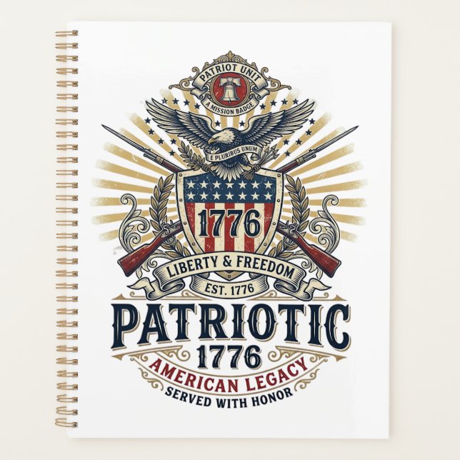 Patriotic Battle Shield 1776 Military Inspired Sym Planner (Front)