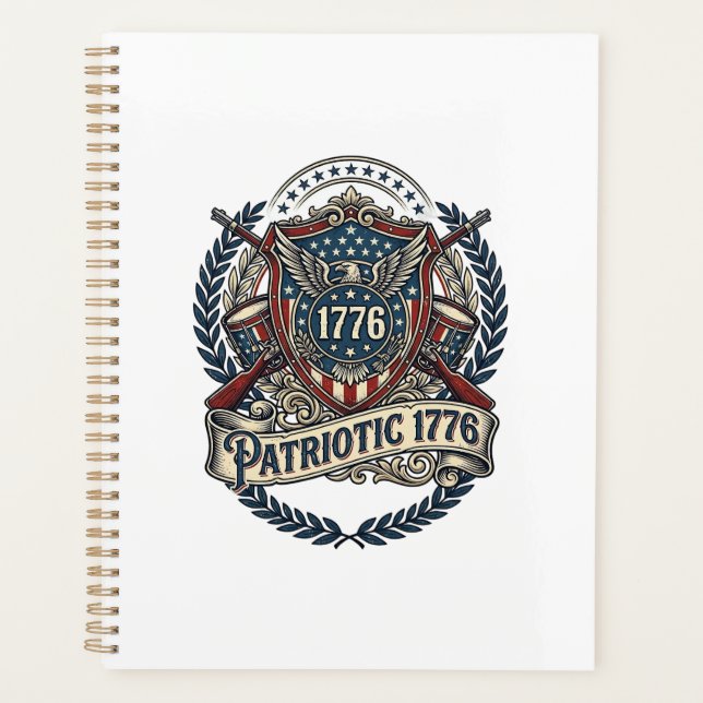 Patriotic Battle Shield 1776 Military Inspired Sym Planner (Front)