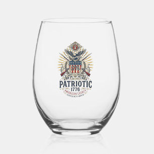 Patriotic Battle Shield 1776 Military Inspired Sym Stemless Wine Glass