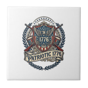 Patriotic Battle Shield 1776 Military Inspired Sym Tile